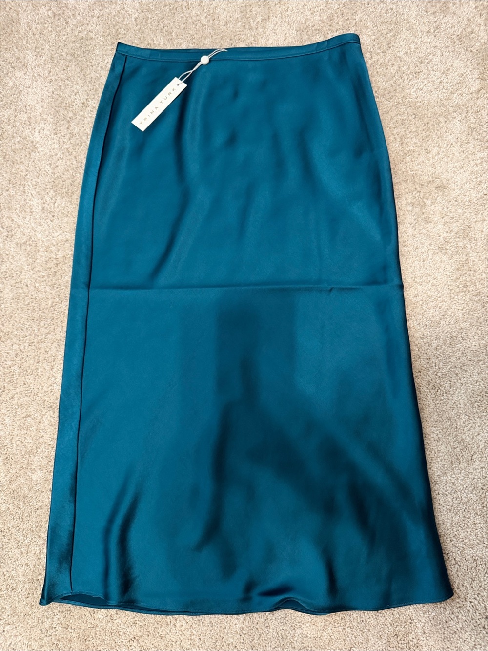 TRINA TURK Teal Satin Midi Skirt